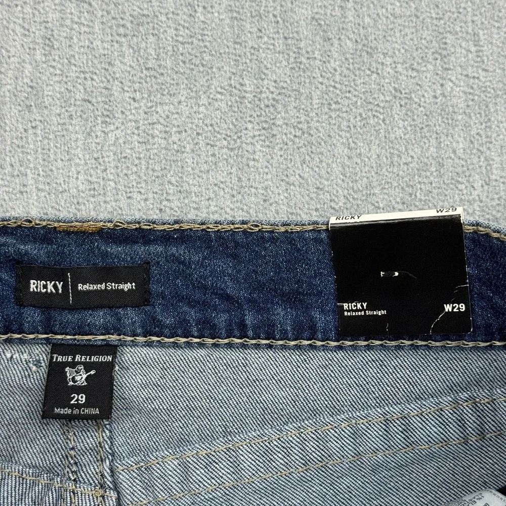 True Religion Jeans Mens 29X33 Blue Ricky Flap Big T Denim Relaxed Straight NWT